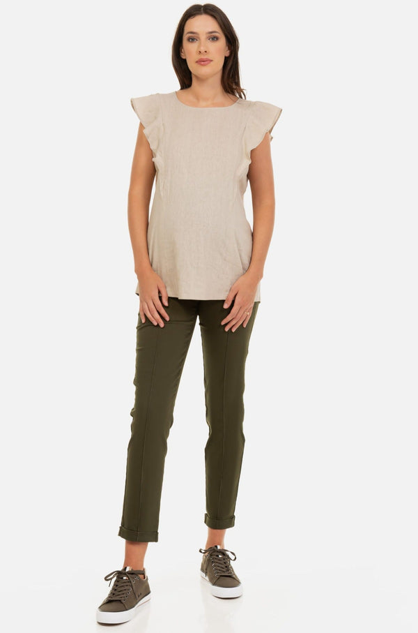 Elastische Umstandshose aus Baumwolle - Khaki
