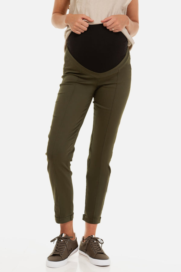 Elastische Umstandshose aus Baumwolle - Khaki