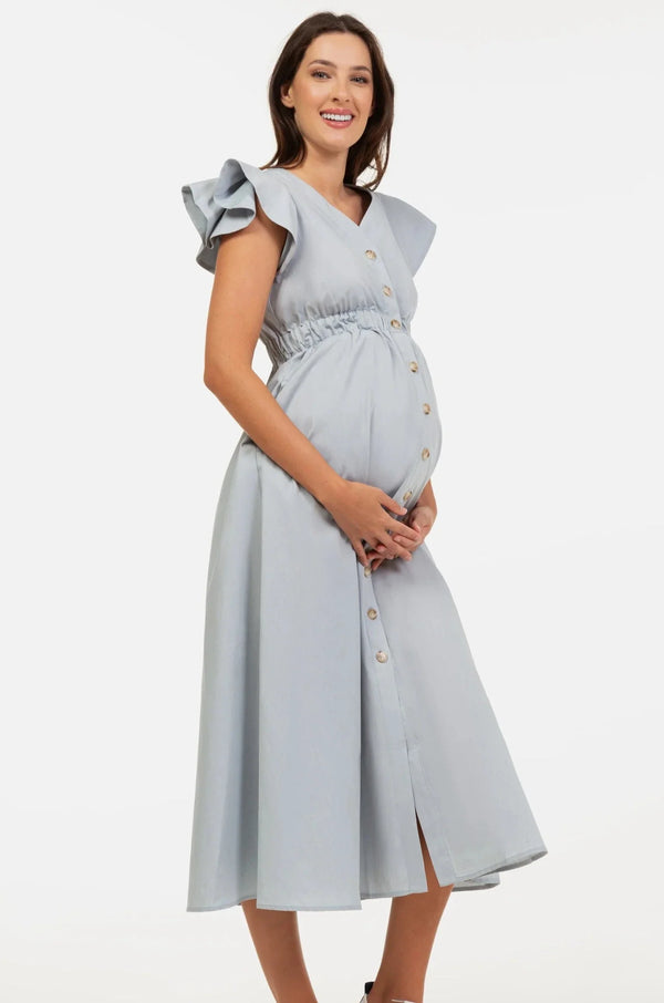 Langes Umstands- und Stillkleid aus Baumwolle mit Volants
