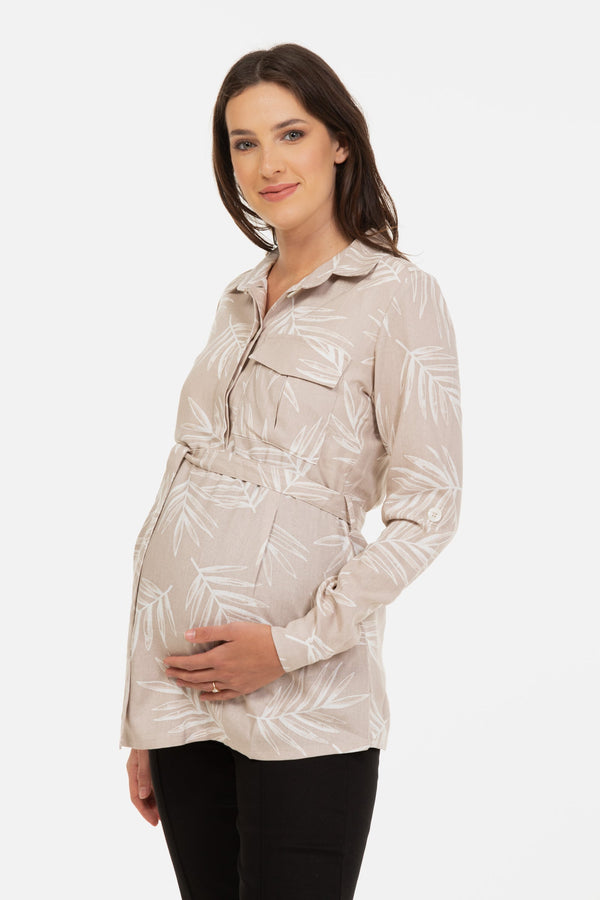 Umstands- und Stillbluse mit Muster aus Leinenmix
