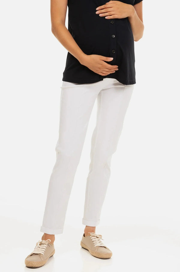 Elastische Umstandshose mit Bauchband - Weiß