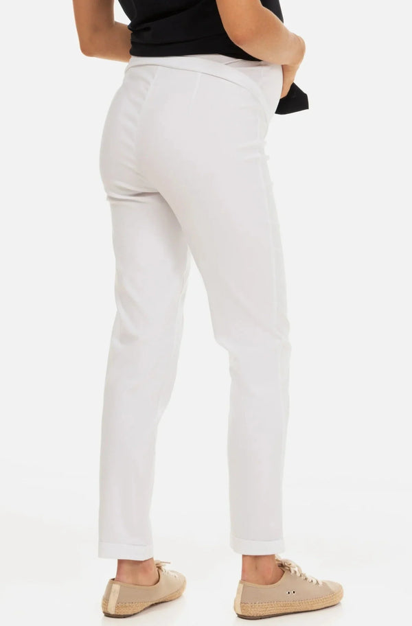 Elastische Umstandshose mit Bauchband - Weiß