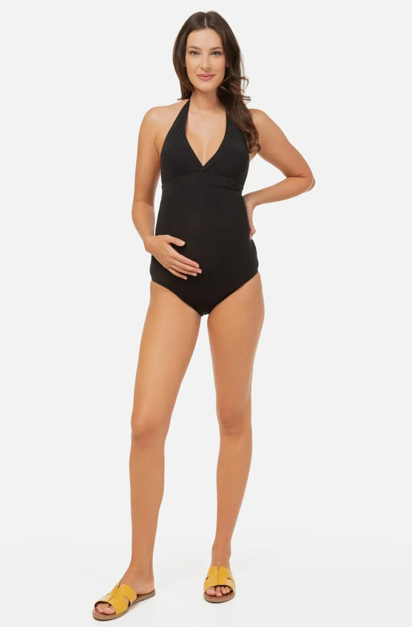 Schwarzer Umstands- & Still-Badeanzug mit V-Ausschnitt