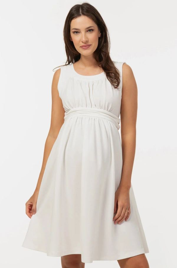 Elegantes Umstandskleid mit Raffung – Ecru