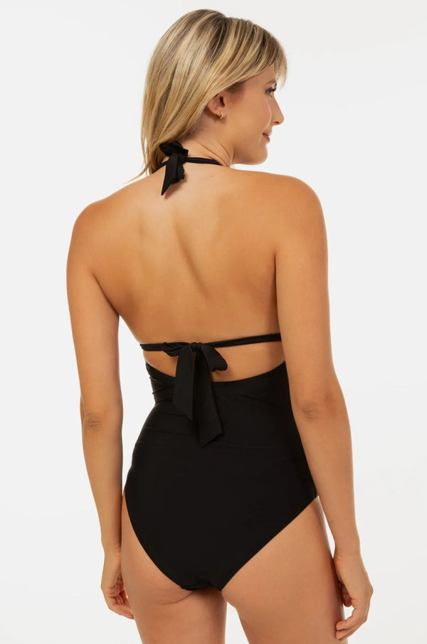 Umstandsbadeanzug mit Chiffonblumen – Schwarz