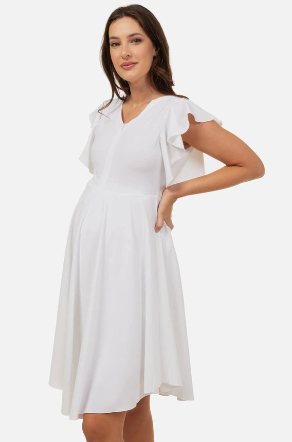 Luftiges Umstands- & Stillkleid mit Volantärmeln – Weiß
