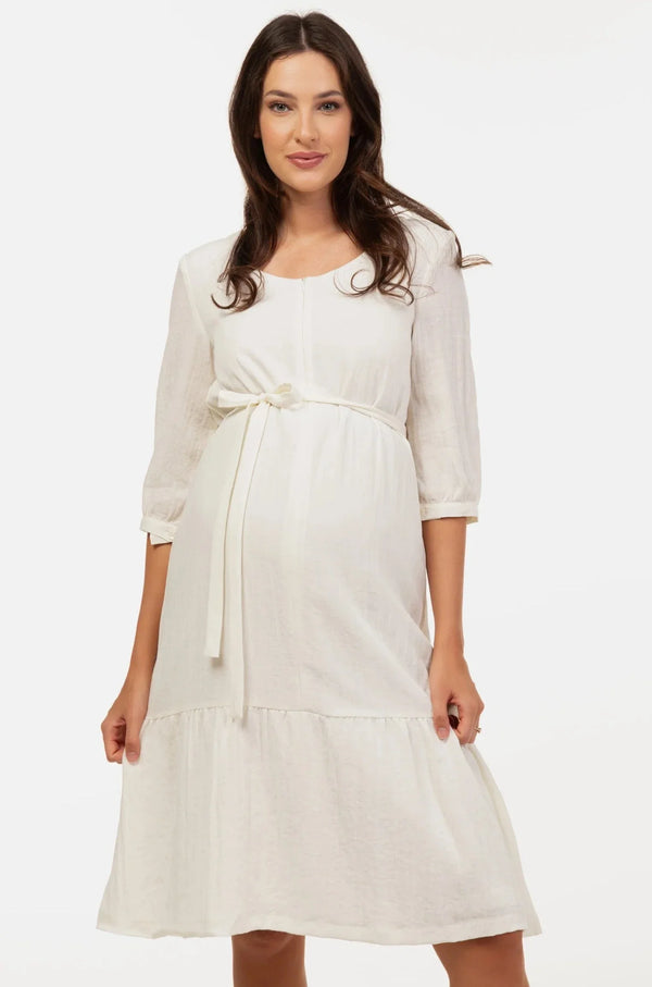Umstands- & Stillkleid mit Volant und Crinkle-Struktur – Ecru