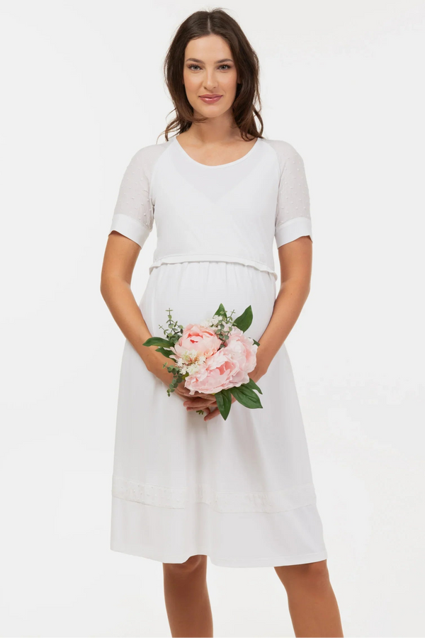 Offizielles Umstands- & Stillkleid mit Tupfen – Ecru