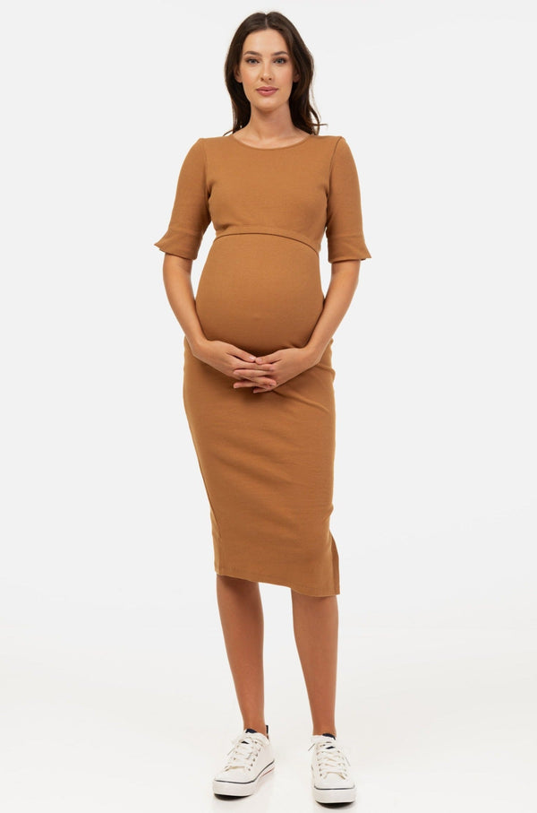 Tailliertes Umstands- & Stillkleid aus geripptem Baumwolljersey – Bronze