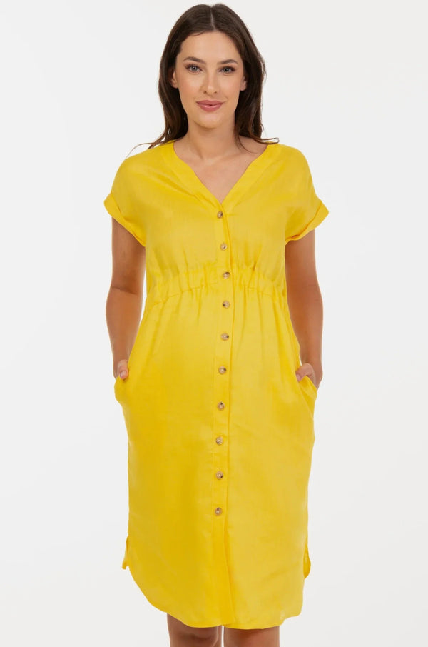 Umstands- und Stillkleid aus Leinen - Sonnengelb