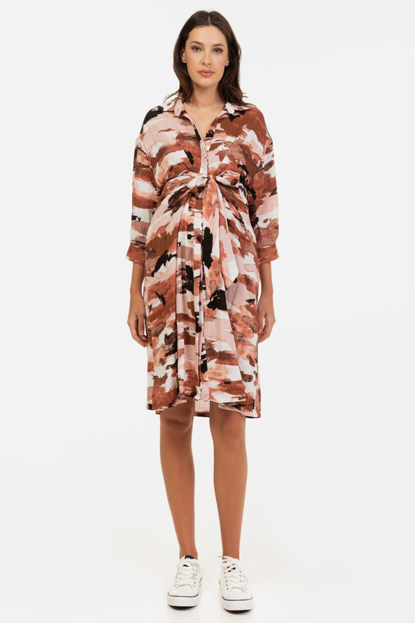 Umstands- & Stillkleid aus Crinkle-Stoff mit Bindegürtel