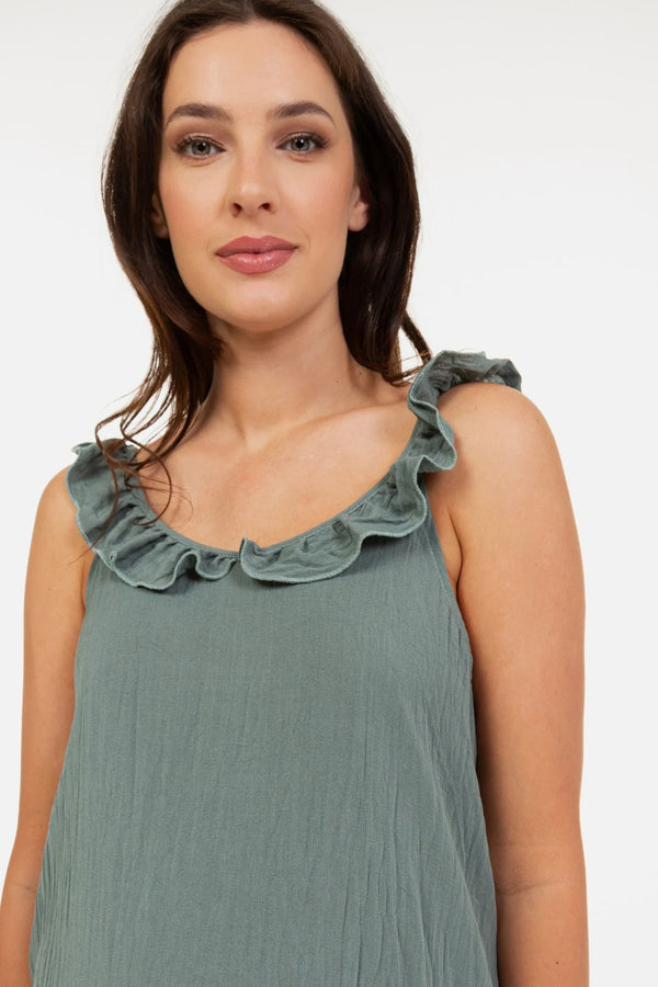 A-Linien-Umstandskleid mit Volants – Salbeigrün