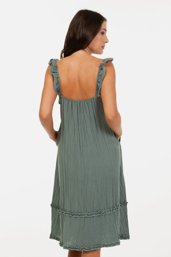 A-Linien-Umstandskleid mit Volants – Salbeigrün