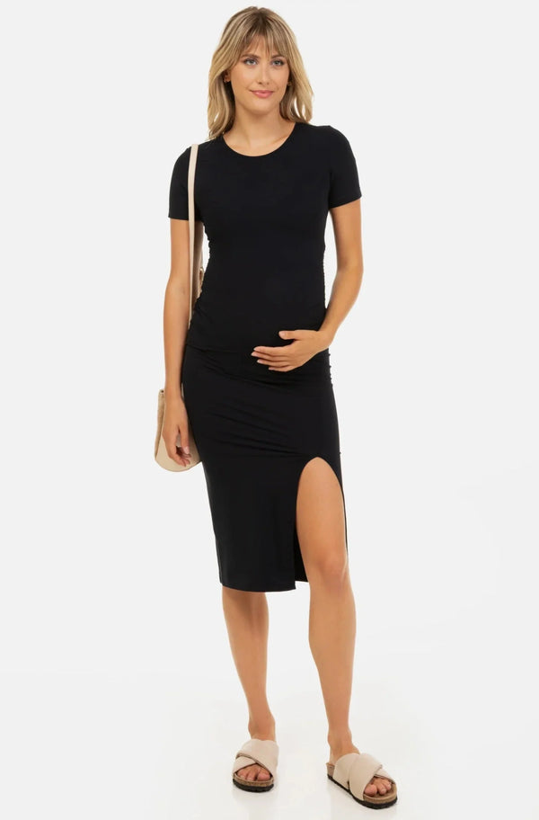 Figurbetontes Umstands- und Stillkleid mit Schlitz - Navy