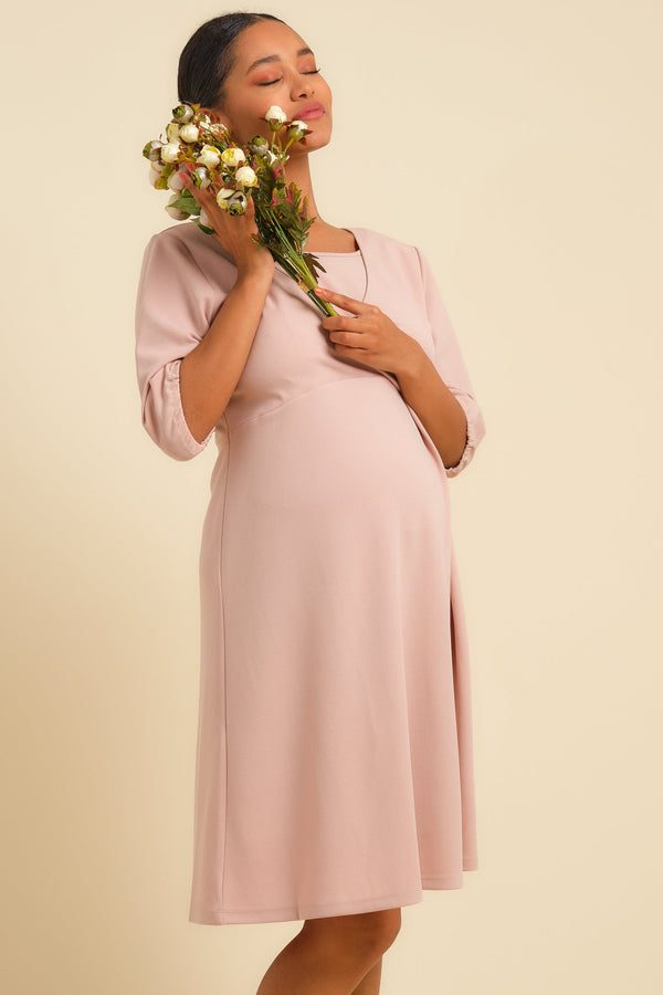 Umstands- und Stillkleid mit Knotendetail – Altrosa