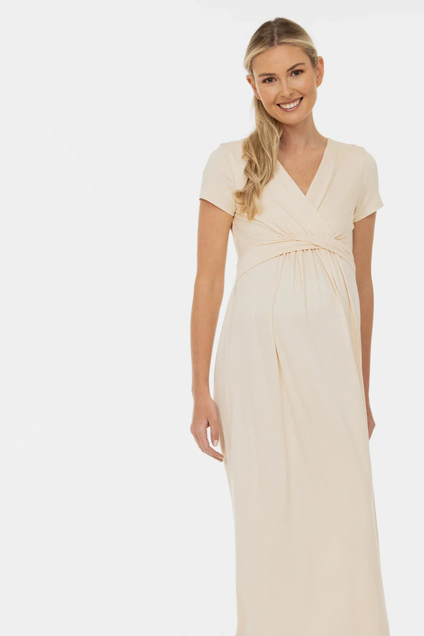 Umstands- und Stillkleid mit dekorativem Taillenband – Cremeweiß