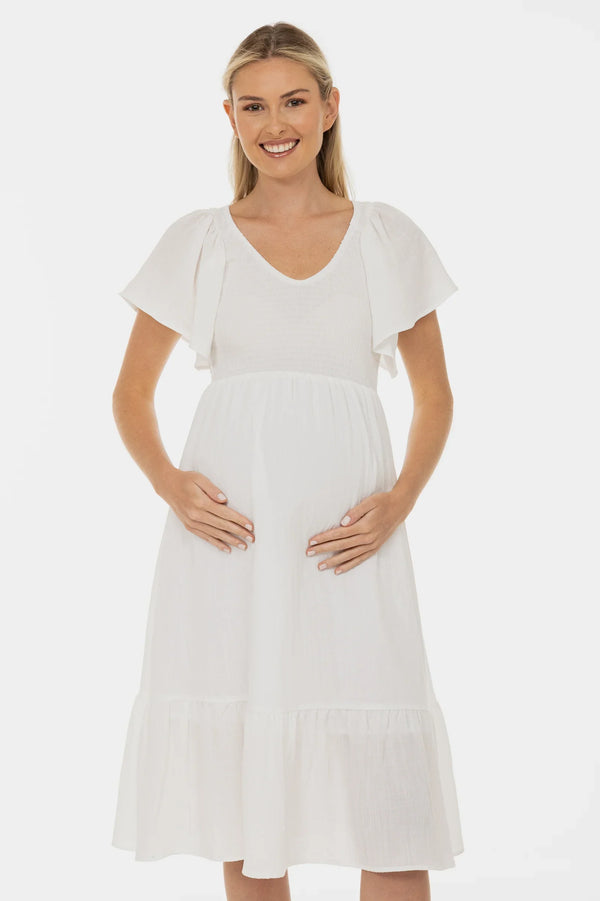 Umstandsbrautkleid mit Smok-Detail