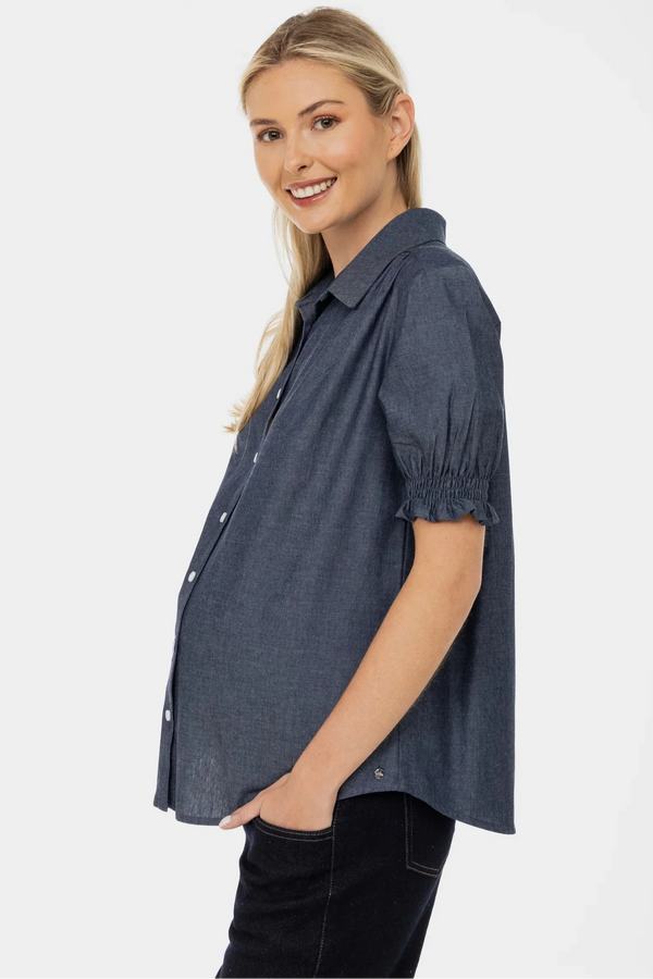 Umstands- und Stillbluse aus Denim mit Puffärmeln