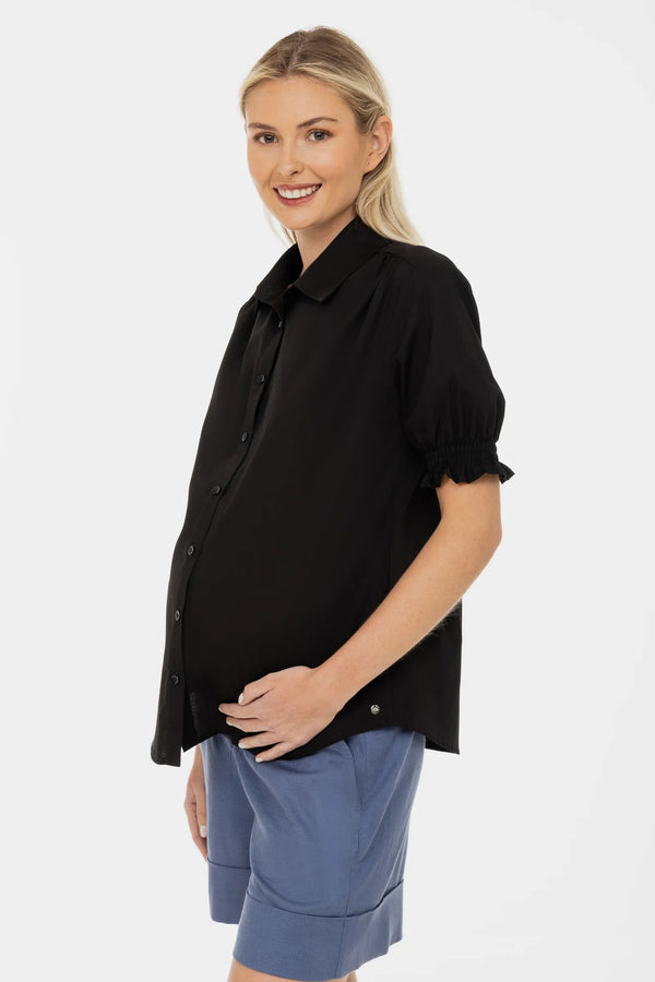 Umstandsshorts aus Leinenmix – Blau