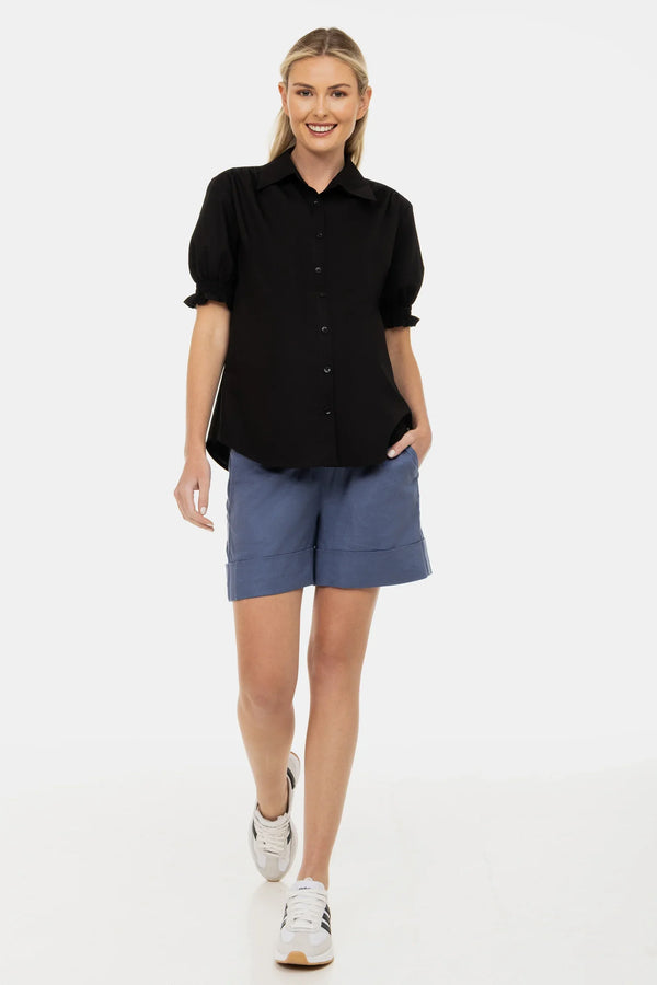 Umstandsshorts aus Leinenmix – Blau