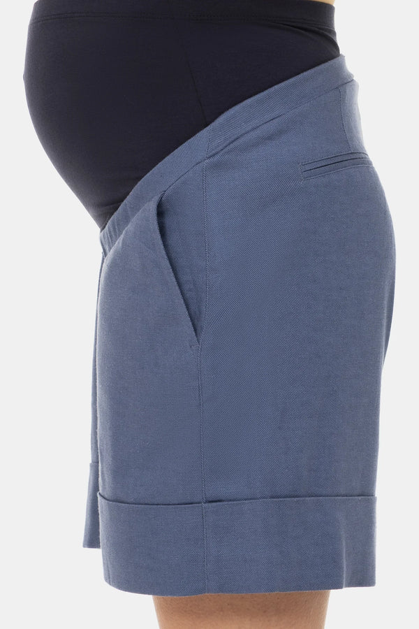 Umstandsshorts aus Leinenmix – Blau