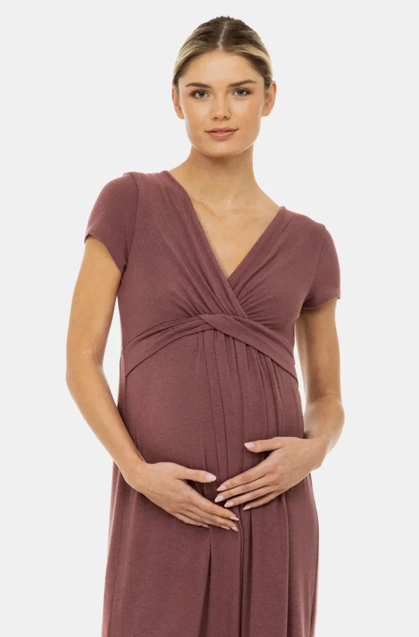 Umstands- und Stillkleid mit dekorativem Taillenband – Altrosa