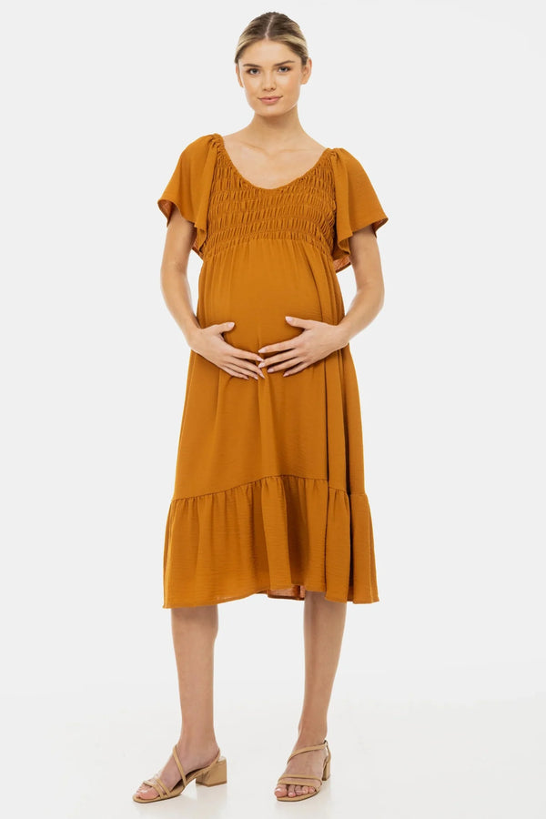 Boho Umstandskleid mit Smok-Detail und Rüschen