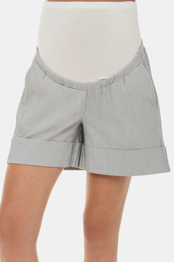 Gestreifte Umstandsshorts – Grau