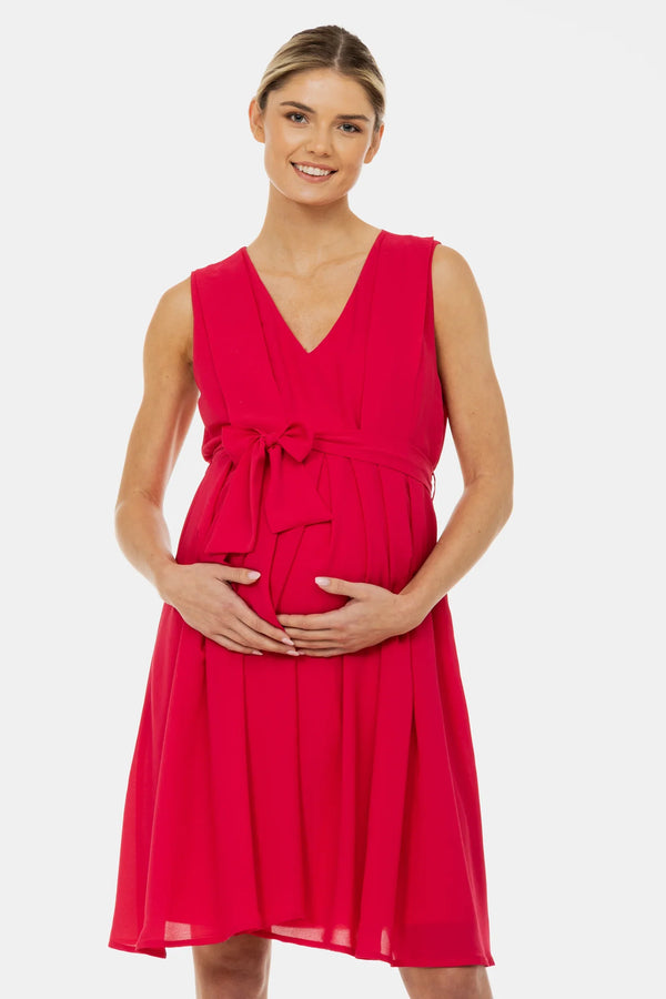 Festliches Umstands- und Stillkleid mit Falten – Himbeere