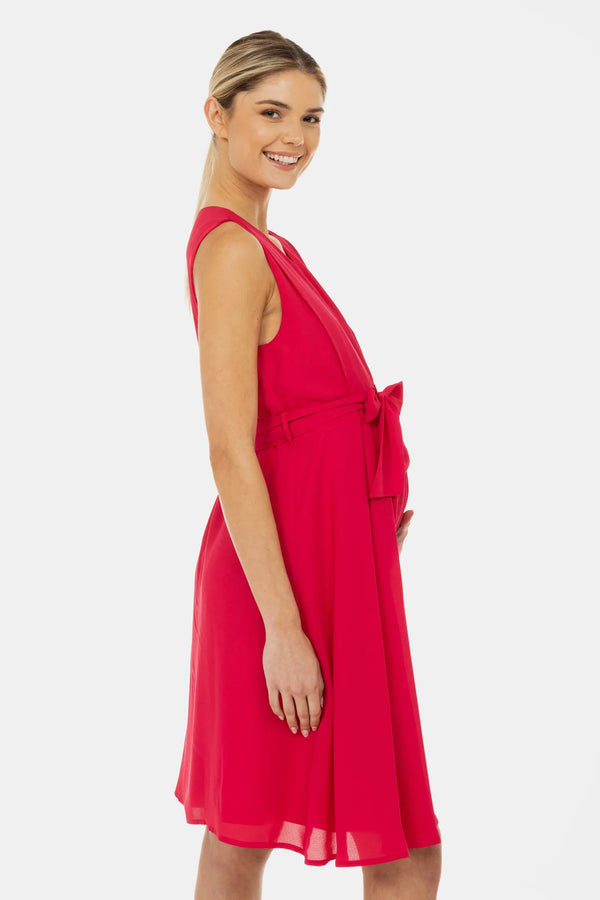 Festliches Umstands- und Stillkleid mit Falten – Himbeere