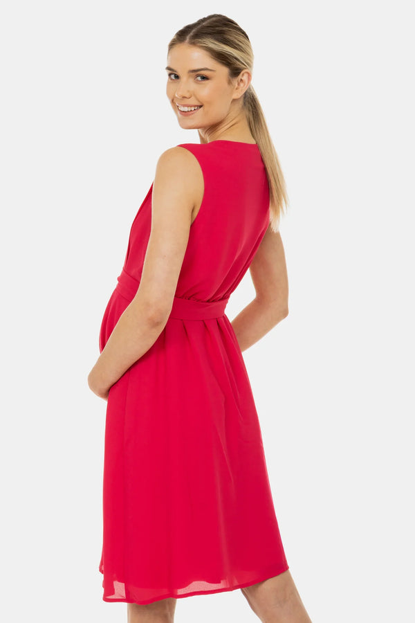 Festliches Umstands- und Stillkleid mit Falten – Himbeere