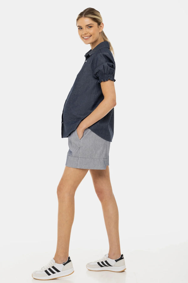 Gestreifte Umstandsshorts – Dunkelblau