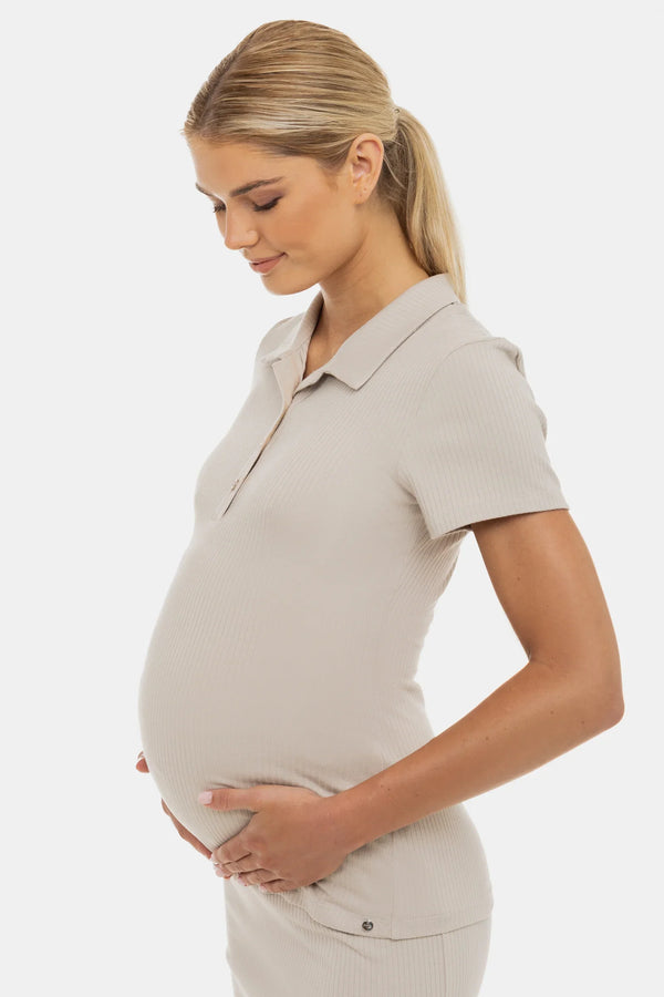 Umstandstop mit Kragen und Stillfunktion – Sand