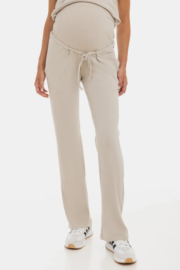 Rippjersey-Flared-Umstandshose – Sand