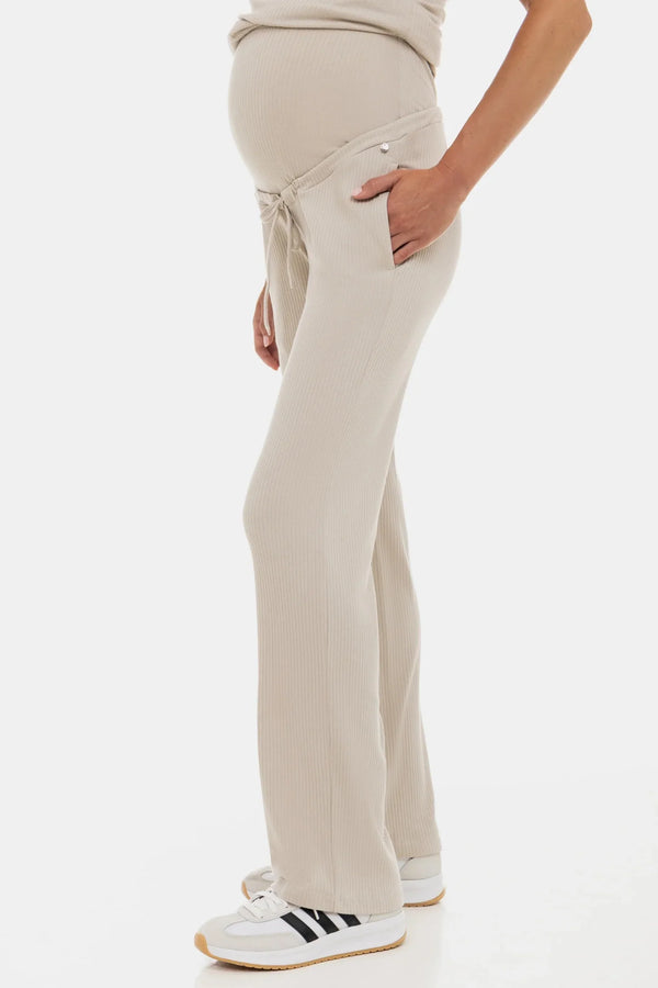 Rippjersey-Flared-Umstandshose – Sand