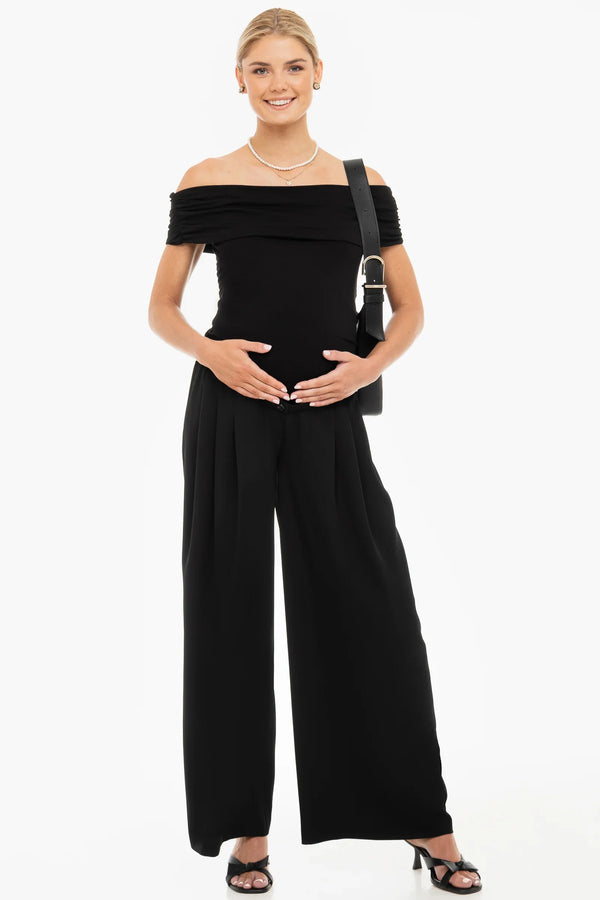 Elegante Umstandshose aus Crêpe Georgette mit feinen Falten – Schwarz