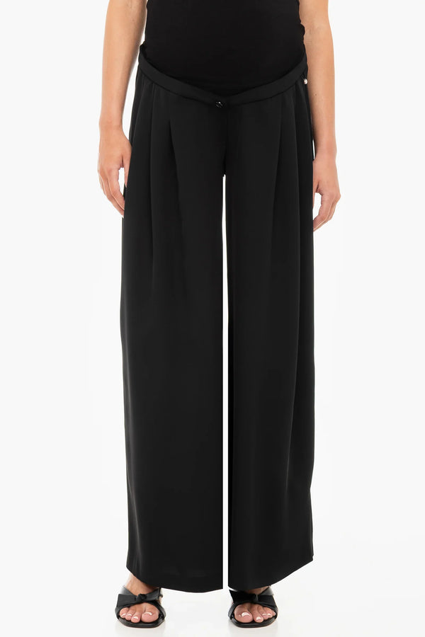 Elegante Umstandshose aus Crêpe Georgette mit feinen Falten – Schwarz