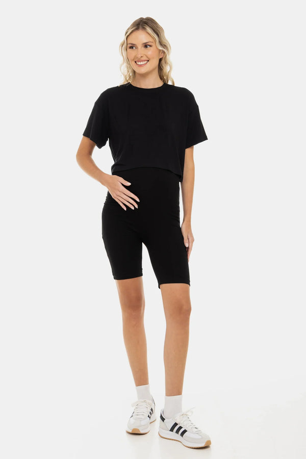 Doppellagige, weiche Umstandsleggings – Schwarz