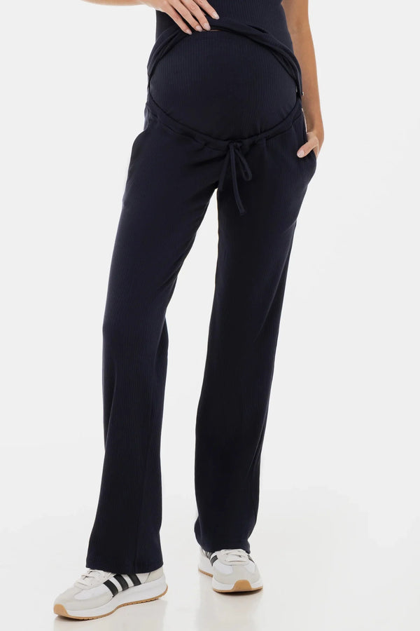 Rippjersey-Flared-Umstandshose – Dunkelblau