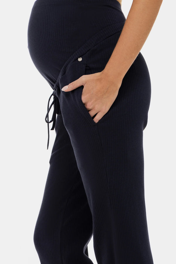 Rippjersey-Flared-Umstandshose – Dunkelblau