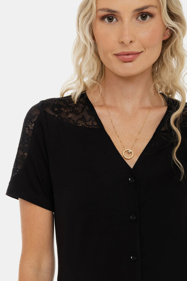 Umstands- und Stillbluse mit Spitzendetails – Schwarz