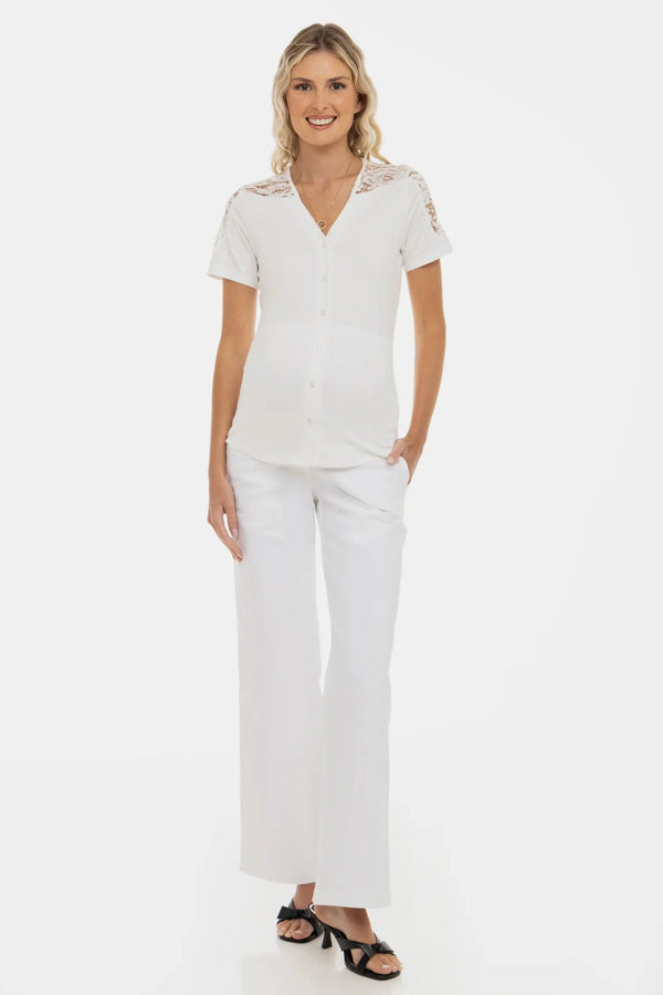 Umstands- und Stillbluse mit Spitzendetails – Ecru