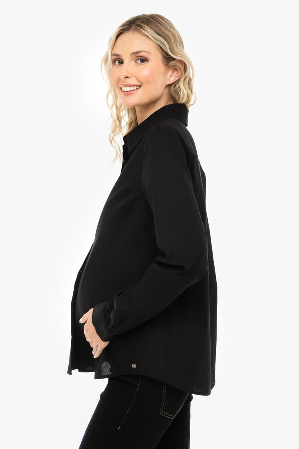 Essential Umstands- und Stillhemd aus Baumwolle – Schwarz