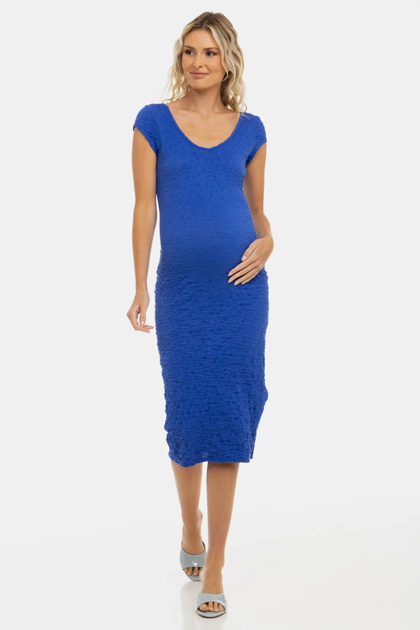 Figurbetontes Umstandskleid aus Baumwollmix mit Crinkle-Effekt – Marine