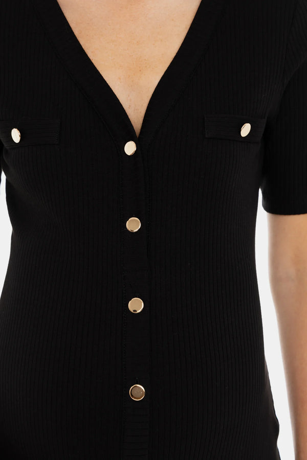 Umstands- und Stillkleid mit goldenen Knöpfen – Schwarz