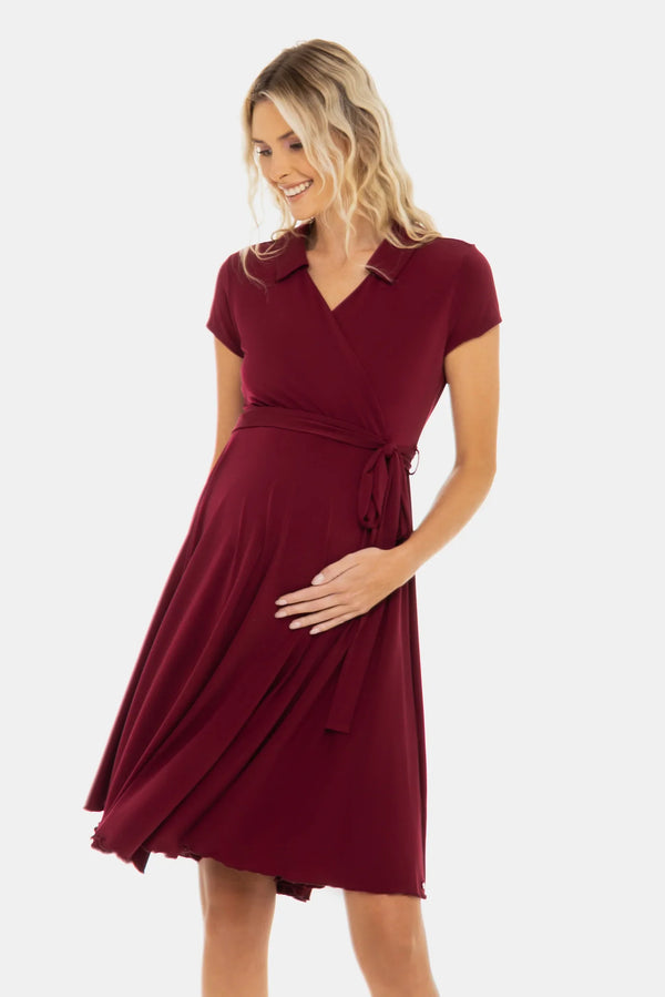 Umstands- und Stillkleid mit Wickel-Top – Bordeaux