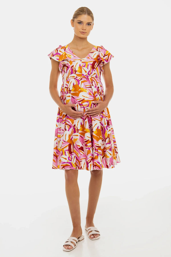 Luftiges Umstands- und Stillkleid aus Satin mit Print