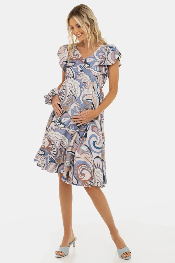 Luftiges Satiniertes Umstands- und Stillkleid mit Print