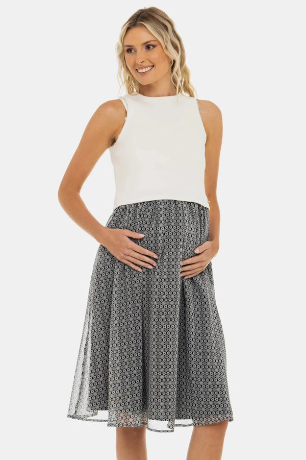 Elegantes Umstands- und Stillkleid mit Ripp-Top und geblümtem Rock