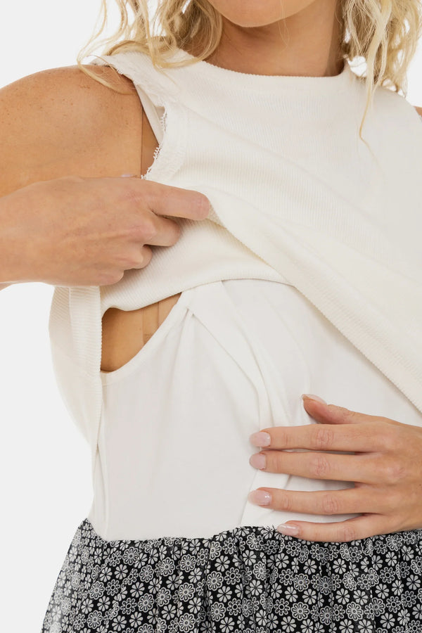 Elegantes Umstands- und Stillkleid mit Ripp-Top und geblümtem Rock